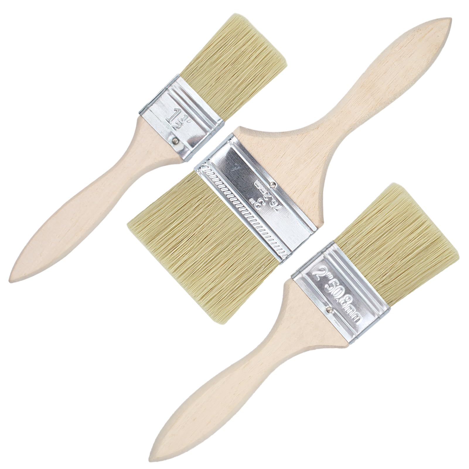 SET 3 PENNELLI LEGNO 1 2 3 PER PITTURA + 1 PENNELLO SETOLE IN FERRO Da Lavoro
