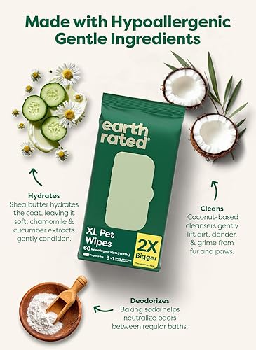 Miniatura 2 de Earth Rated Toallitas XL para mascotas para perros y gatos, 3 en 1, hipoalergénicas, limpiadoras, desodorizantes e hidratantes, extra grandes para