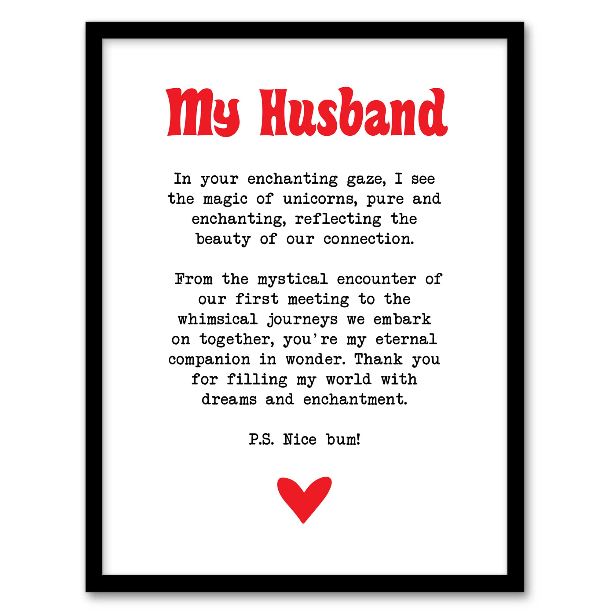 Love Poem Unicorn Magic Husband Romantic Poetry Framed Art Print - Artery8 - A4 - White
