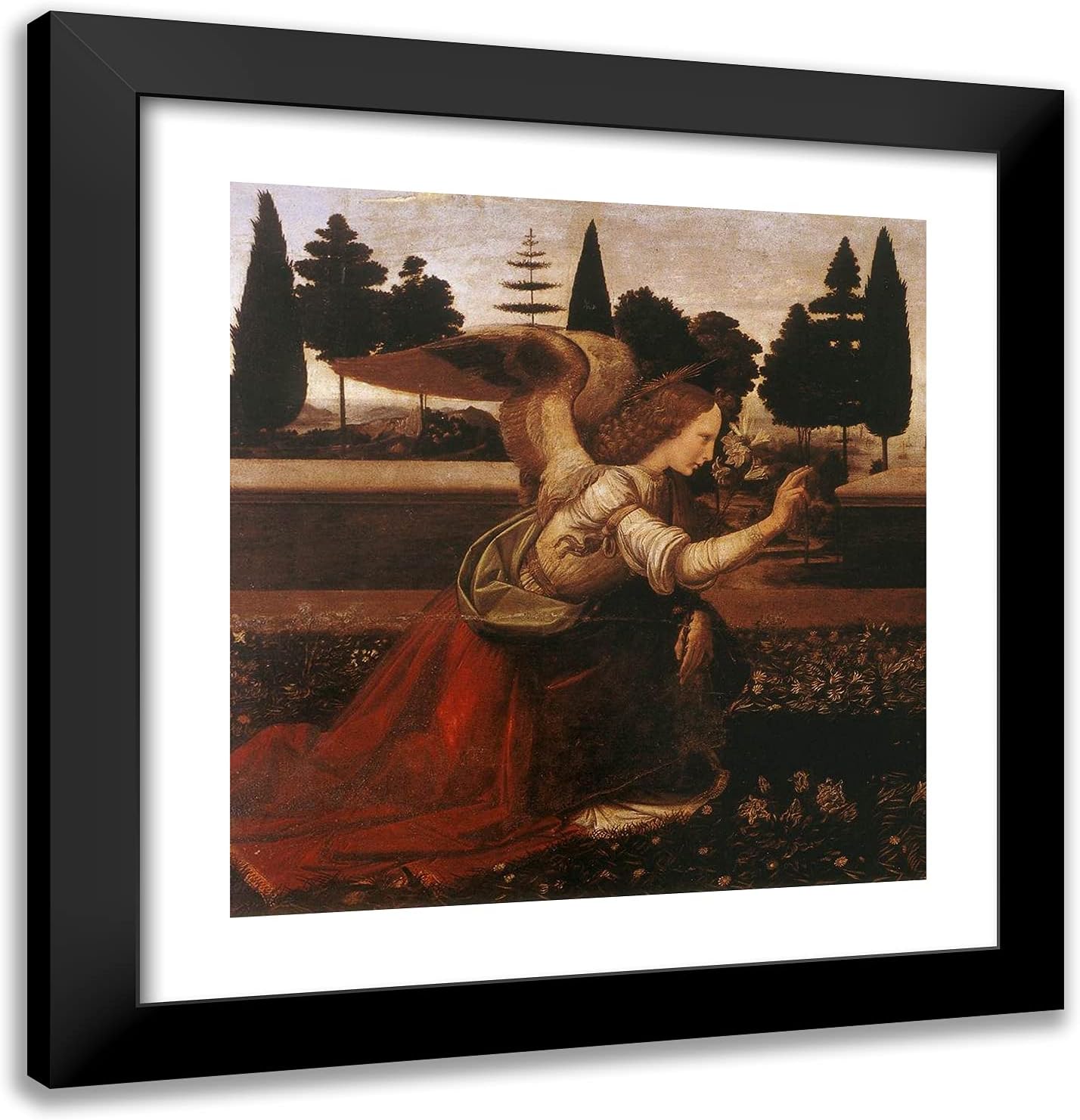 ArtDirect Da Vinci, Leonardo 20x21 Gold Ornate Framed Art Print with Double Matting Titled: Annunciation, Detail IV