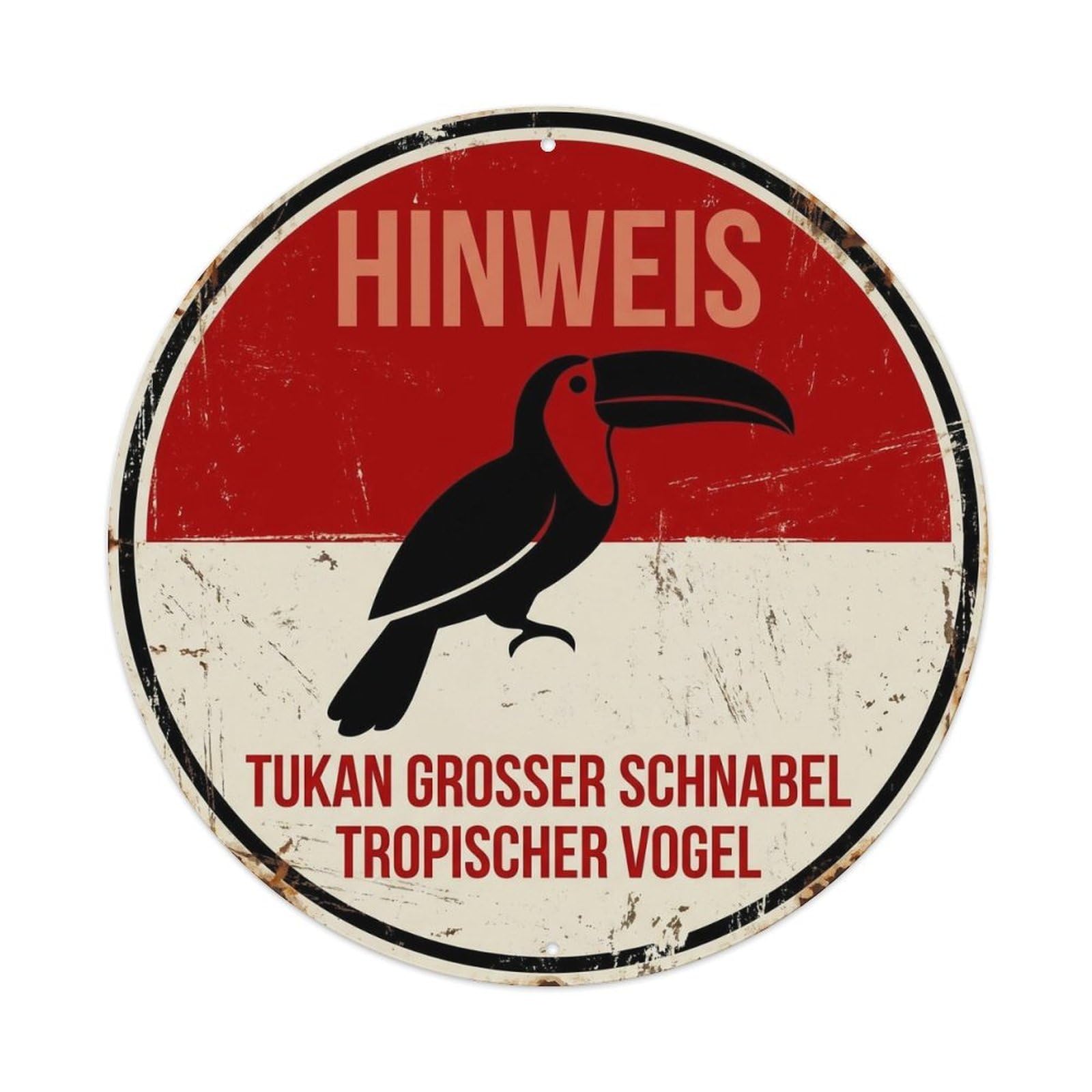 Tropical Bird Classic Toucan Big Beak Hazard Notice Spoof Metal Tin Sign Plaque Wall Decor for Cafe, Man Cave, Club Bar, Office, Home Garden Round Metal Poster 8x8Inch