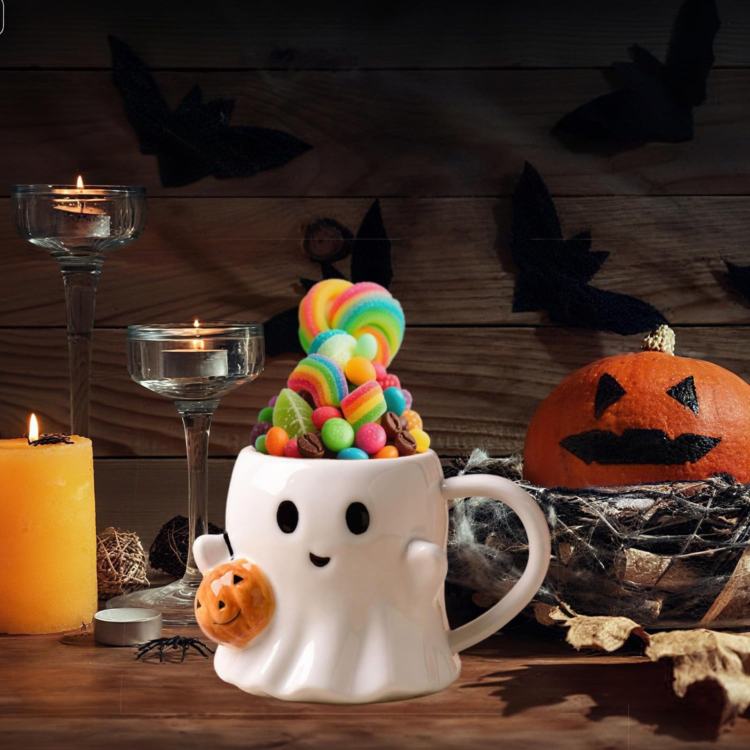 Halloween Mug Novelty Ghost Mug 3D Cute Ceramic Coffee Cup Perfect for Halloween Decor and Christmas Birthday White Elephant Gifts for Coffee Milk Tea Lover (Pumpkin Ghost)
