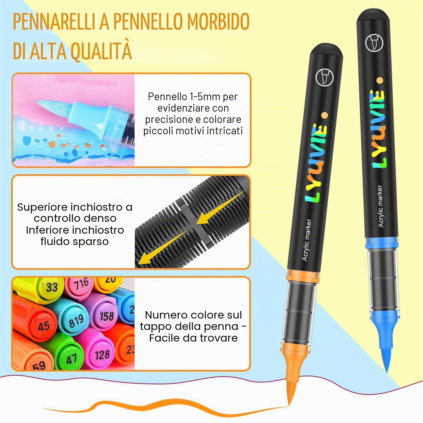 Lyuvie 120 Colori di Feltro Acrilico, Acrilico Paint Marker Pittura A Base Acqua, Pennarello Pittura Acrilico per la Pittura su Pietra,Legno, Carta, Tessuto, Ciottoli, Vetro, Plastica