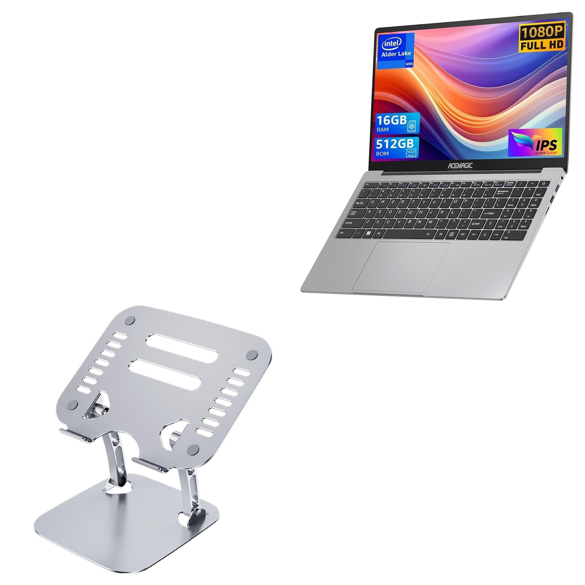BoxWave Stand and Mount Compatible with ACEMAGIC AX15 Windows 11 Laptop (15.6 in) - Executive VersaView Laptop Stand, Ergonomic Adjustable Viewing Angle Metallic Riser - Metallic Silver