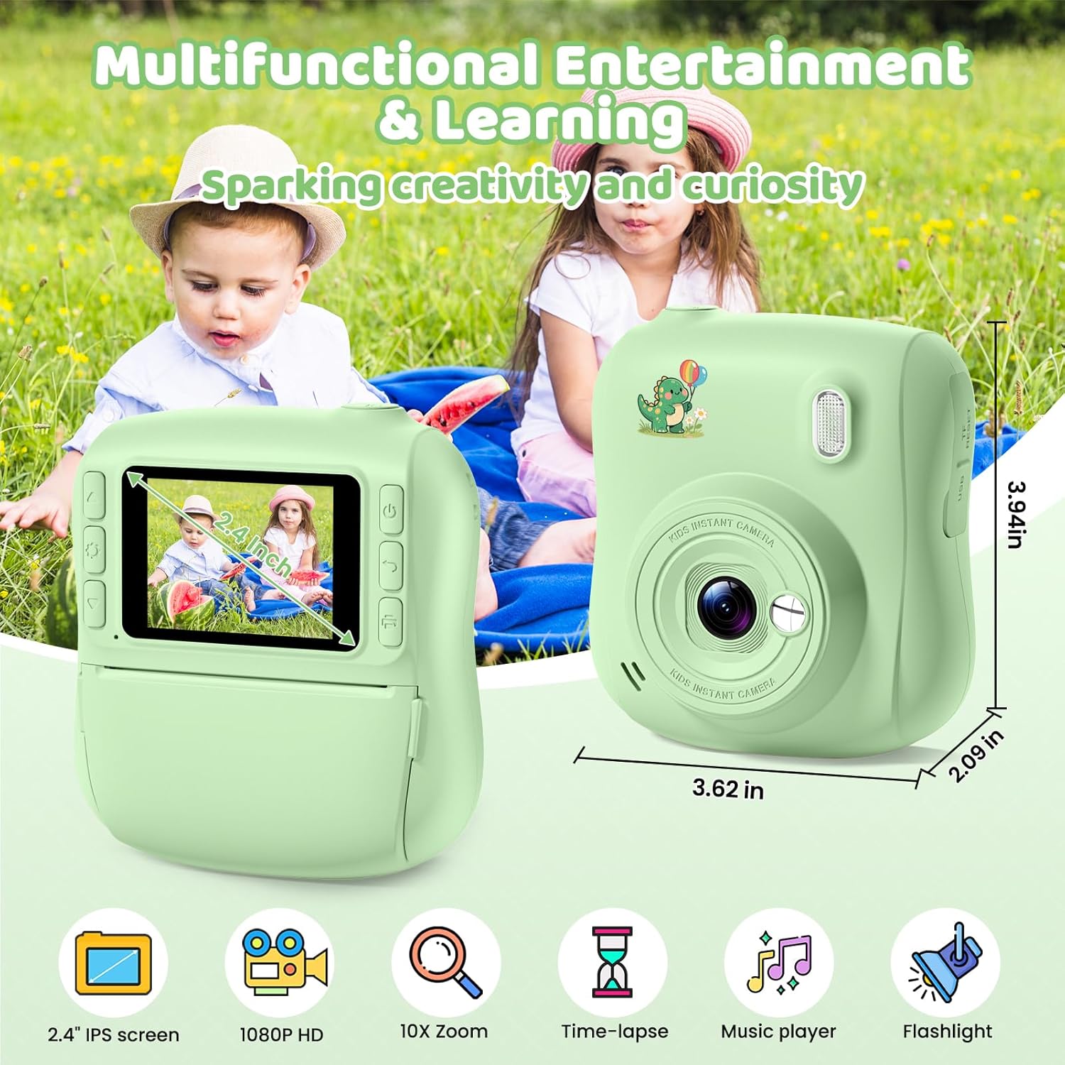 Instant Print Camera for Kids,Christmas Birthday Gifts for 3 4 5 6 7 8 9 10 11 12 Year Old Boys Girls,Toddler Digital Video Camcorder Cameras, Best 1080P HD Selfie Toy with 32GB SD Card