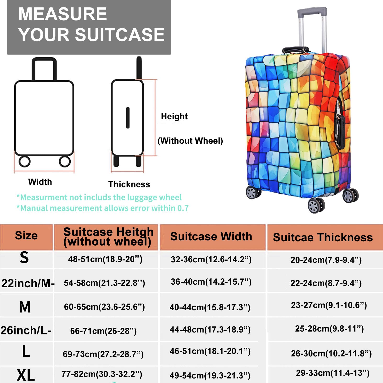 Elastyczne ochronny pokrowce na walizki, pasują do walizek 18-32 cali, Thicker pokrowiec ochronny na walizkę, akcesorium podróżne (Global Flight, XL)