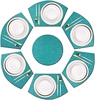 Vista 21 de PIGCHCY Juego de 6 manteles individuales en forma de cuña con centro de mesa, redondos, lavables, resistentes al calor (gris plateado)