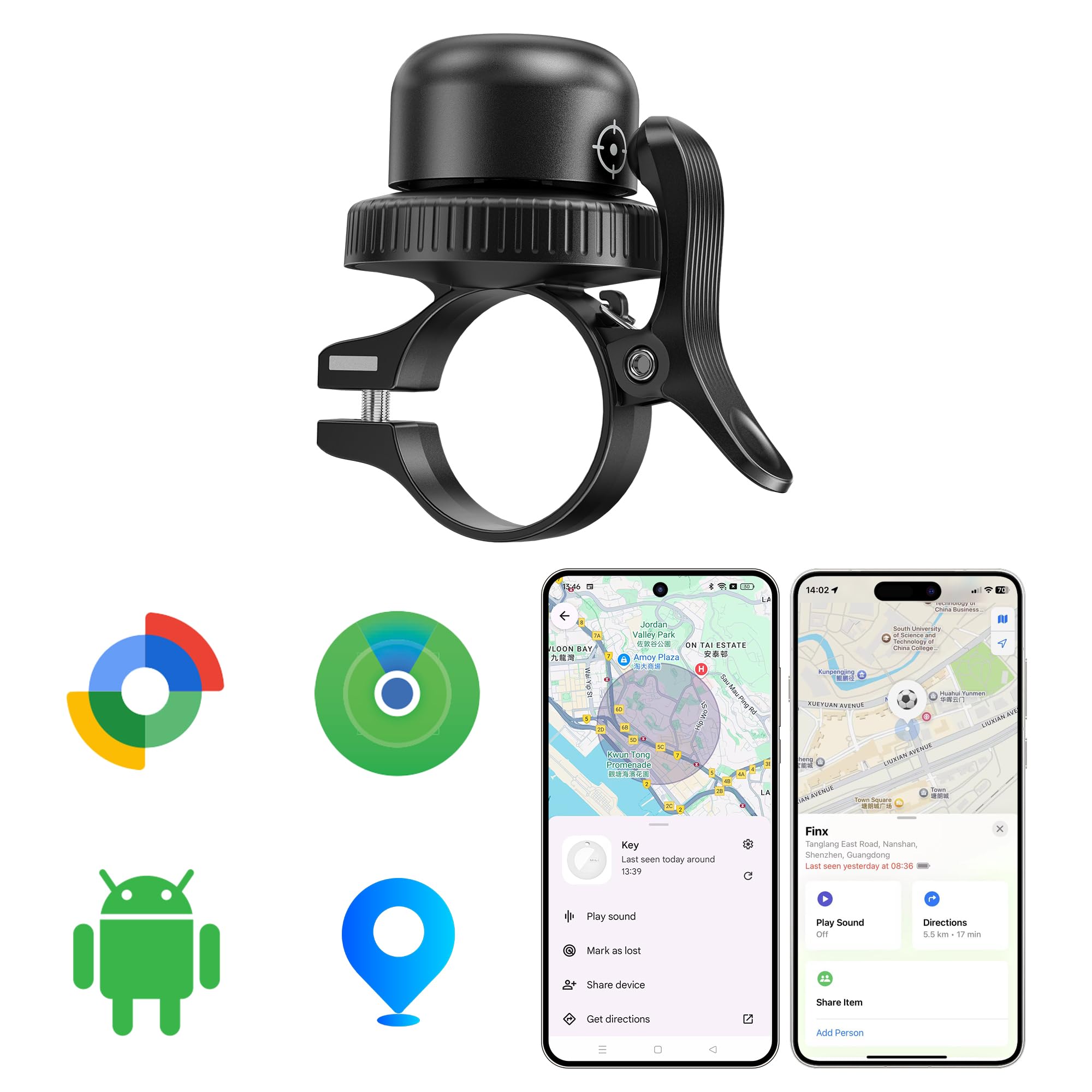 MiLi Anti-Theft Bike Bell with Bluetooth Tracker for iOS & Android Black