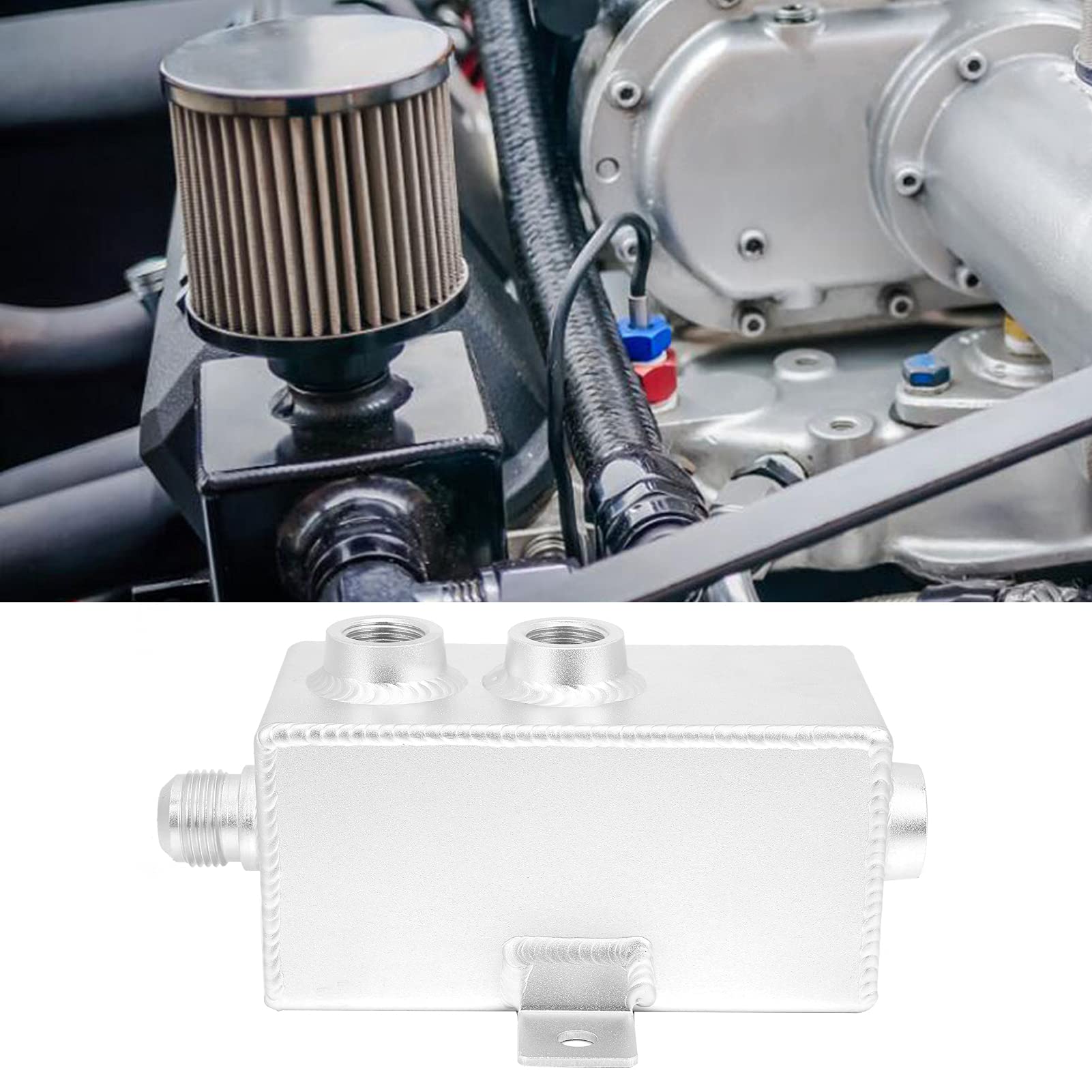 Oil Catch Can 1L Universal | Aluminum Coolant Overflow Tank with Baffle & Drain Tap | Oil Separator for PCV/CCV | Breather Component Included
