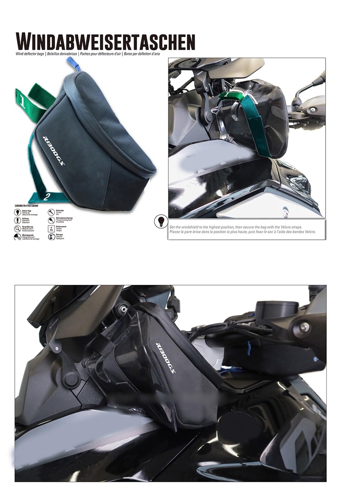 Motorrad-Windschutzscheibentaschen Für R1300GS R1300 GS R 1300 2024 2025 Frontscheiben-Seiten-wasserdichte Tasche Aufbewahrungstasche