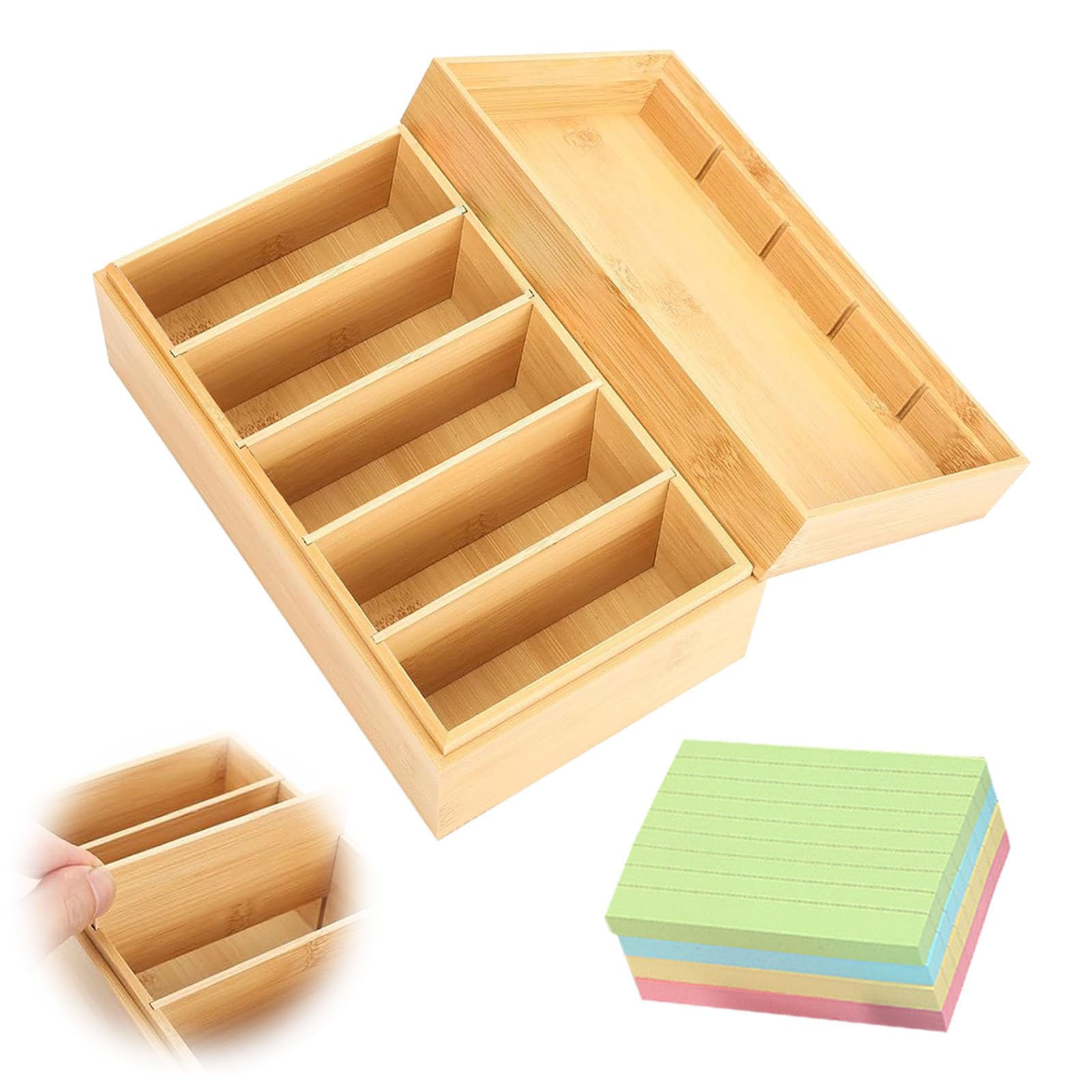 Boîte à Fiches En Bois A7 - 22x12.6x9 Cm, Avec Couvercle, 4 Séparateurs Et 400 Fiches D'index Colorées