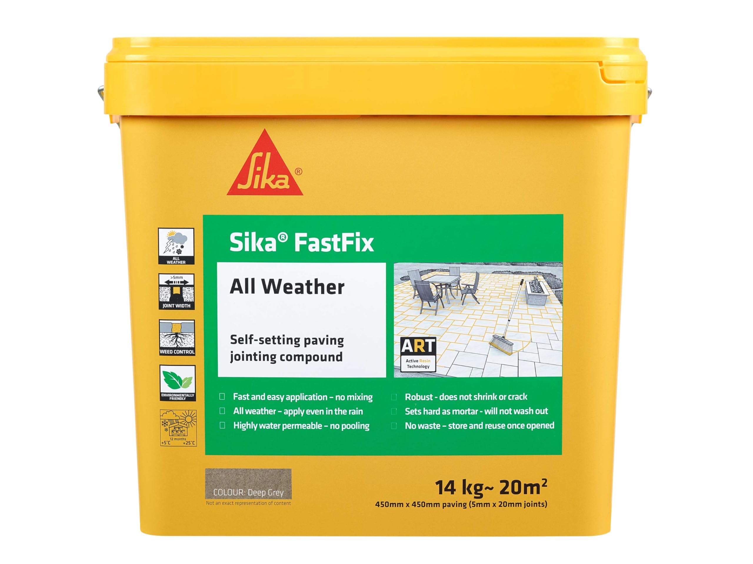Sika Fast Fix All Weather | Ready to Use, Self-Setting Paving Jointing Compound for Any Weather, Suitable for Stones Setts, Paving Block and Footpaths - Deep Grey - 14kg - 20 sq.m