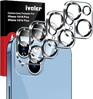 [4 Pack] iVoler Camera Lens Protector Compatible With iPhone 15/15 Plus, for iPhone 14/14 Plus Screen Protector Tempered Glass, HD Clear[Anti-Scratch] [New version] [Easy Installation]