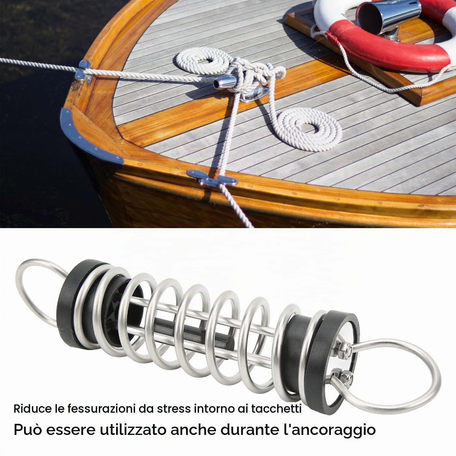 Molle di Ormeggio per Barche 6x300mm, Molle di Ormeggio per Linea di Ormeggio in Acciaio Inossidabile 304, Linea di Ormeggio per Barca, Ammortizzatore a Molla