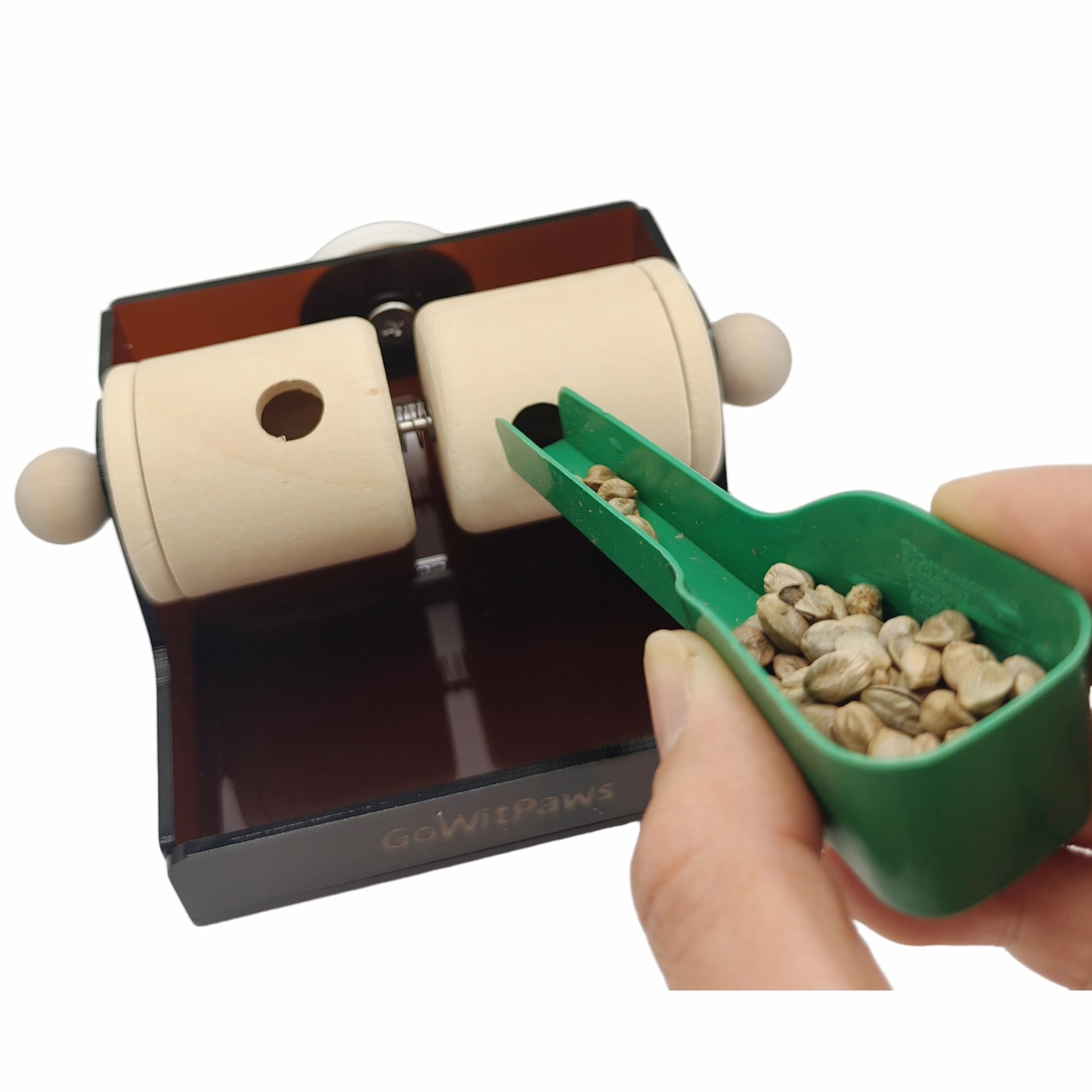 GoWitPaws Rolling Treat Dispenser, Dual Wooden Roller Foraging Toy with Tea-Colored Acrylic Tray, Interactive Puzzle Feeder for Small and Medium Parrots - image 3