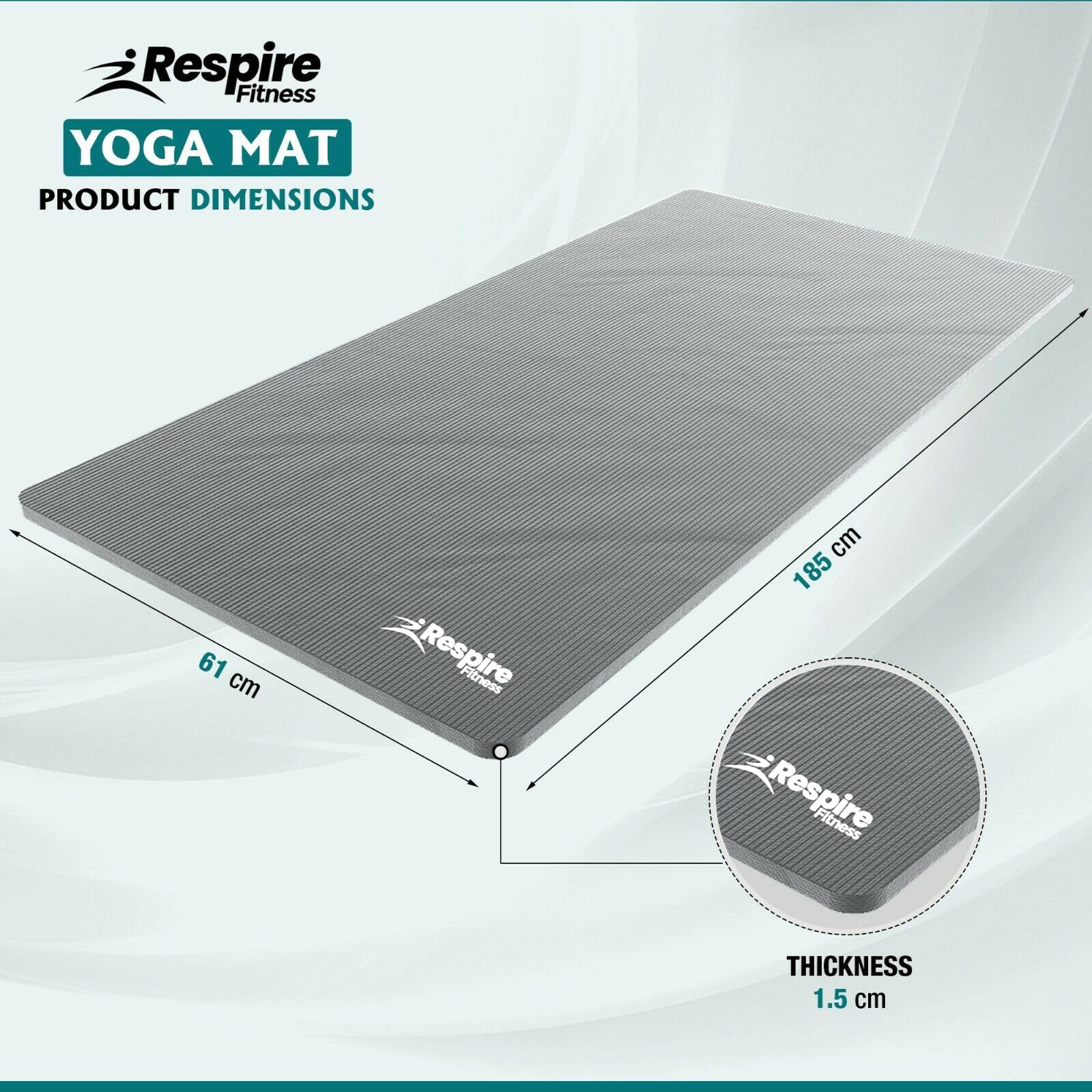 Tapis De Yoga Respire Fitness - 185x57 Cm, épaisseur 15 Mm - Antidérapant, Double Surface Lisse/nervurée