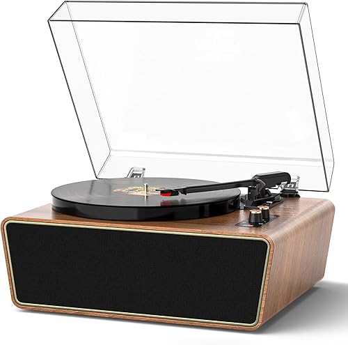 Tocadiscos Bluetooth, tocadiscos vintage de 3 velocidades con altavoces dobles de agudos y bajos, grabación USB a PC, preamplificador de teléfono,