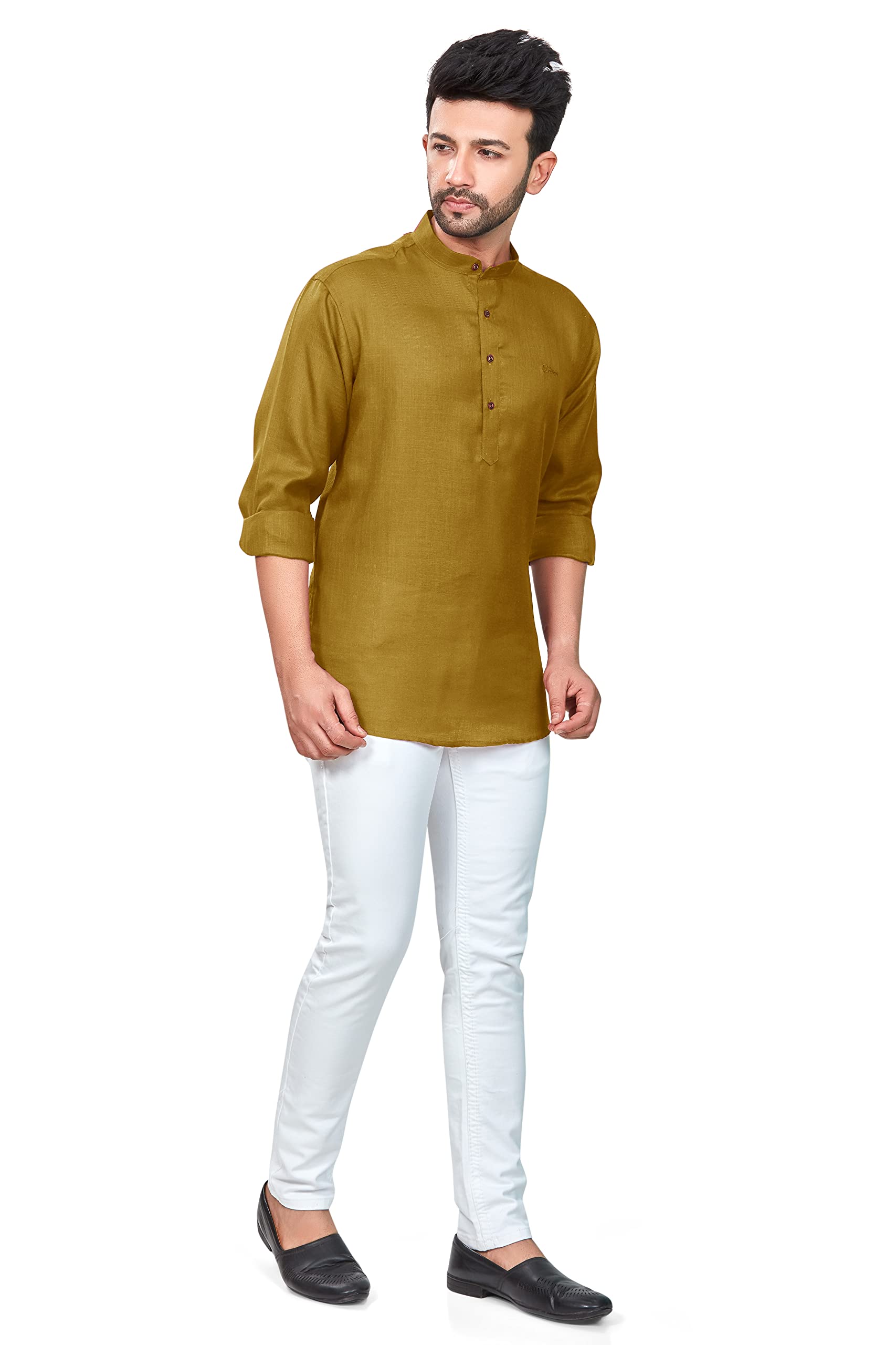 BE ACTIVE Camicia casual da uomo in misto lino con colletto mandarino, colore