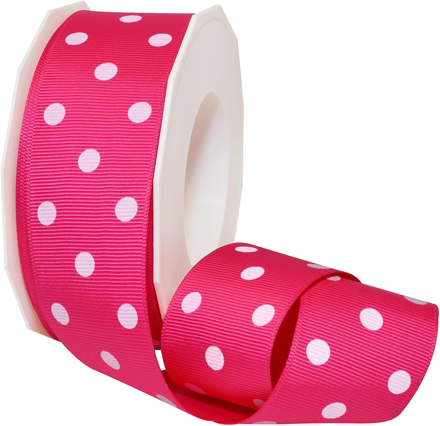 Morex Grosgrain Dot Ribbon, 1-1/2-Inch by 20-Yard Spool, Light Pink with White Polka Dots