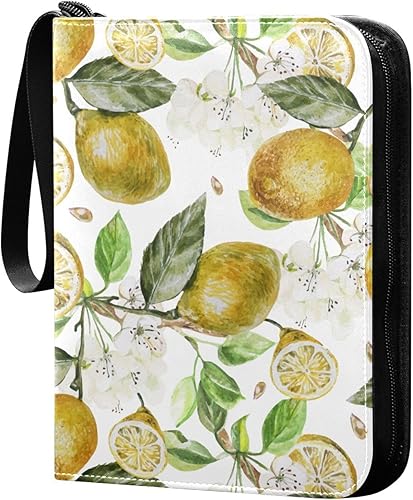 Lemon Trading Card Binder 4-Pocket Game Cards Album Folder PU Cover Card Storage Album 3-Ring Zip Binder Card Folders for Trading Card Collection