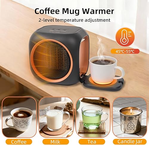 Miniatura 3 de Calentador de espacio con calentador de tazas, calentadores eléctricos para uso en interiores con termostato, calentador portátil para dormitorio,