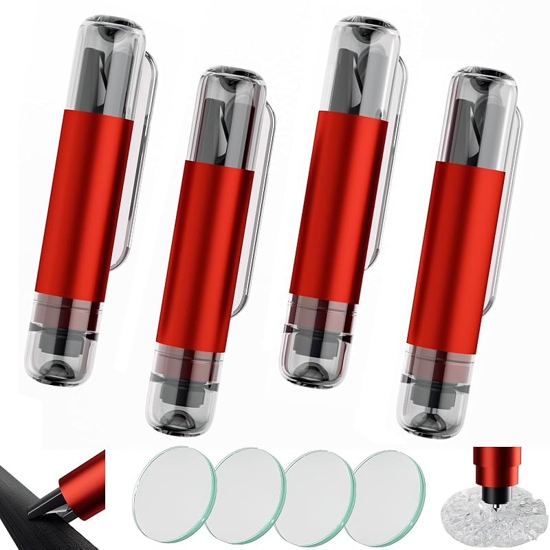 Guistekno Ferramenta de Emergência 2 em 1 com Quebrador de Vidro e Cortador de Cinto de Segurança Vermelho, Kit com 4 peças