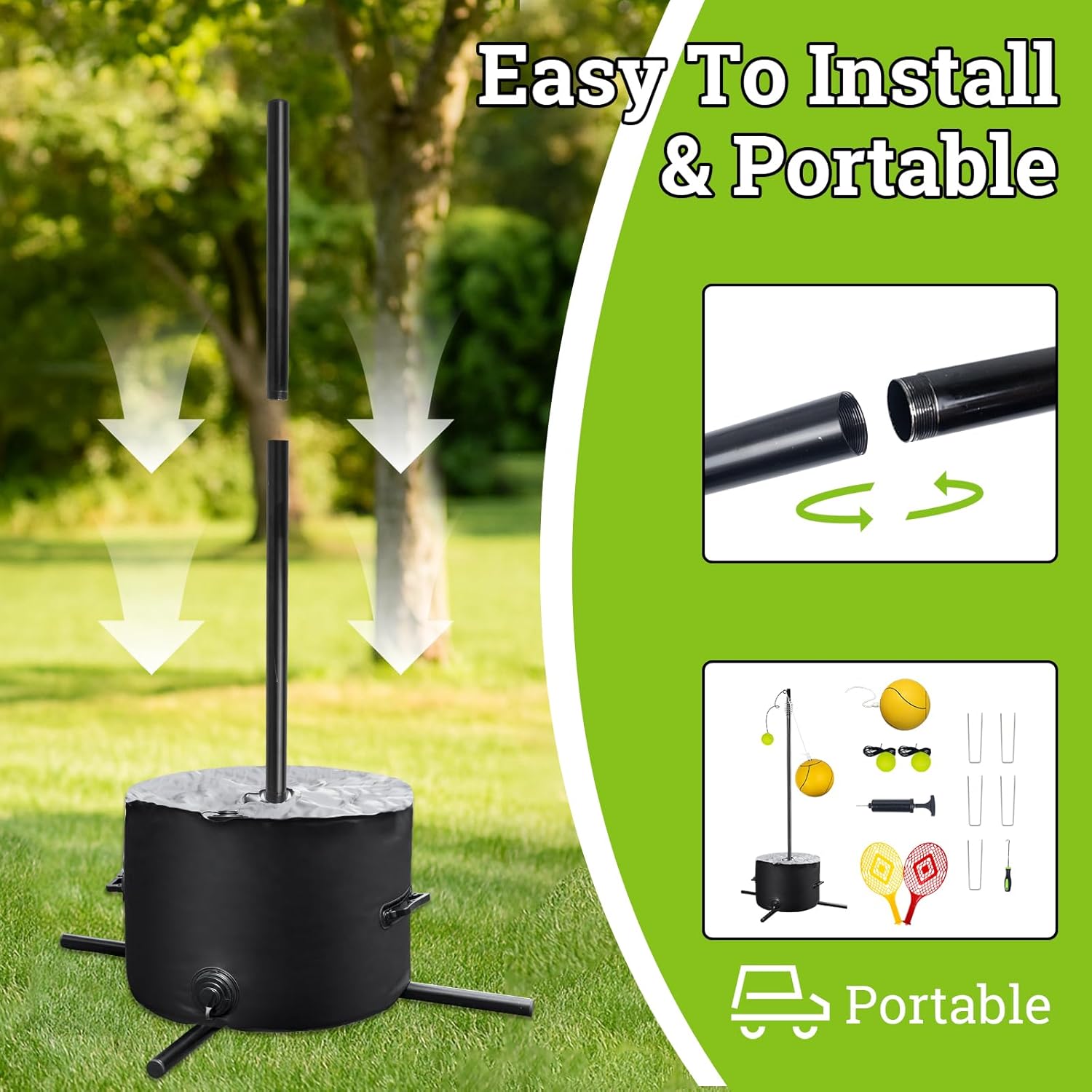 Tetherball Tennis&Tetherball Set,Heavy Duty Tetherball Equipment with Pole for Backyard,with 8.07 Feet Adjustable Height Pole,2 Tennis Balls,2 Rackets,1 Tetherball with Rope,Fun Family Lawn Game