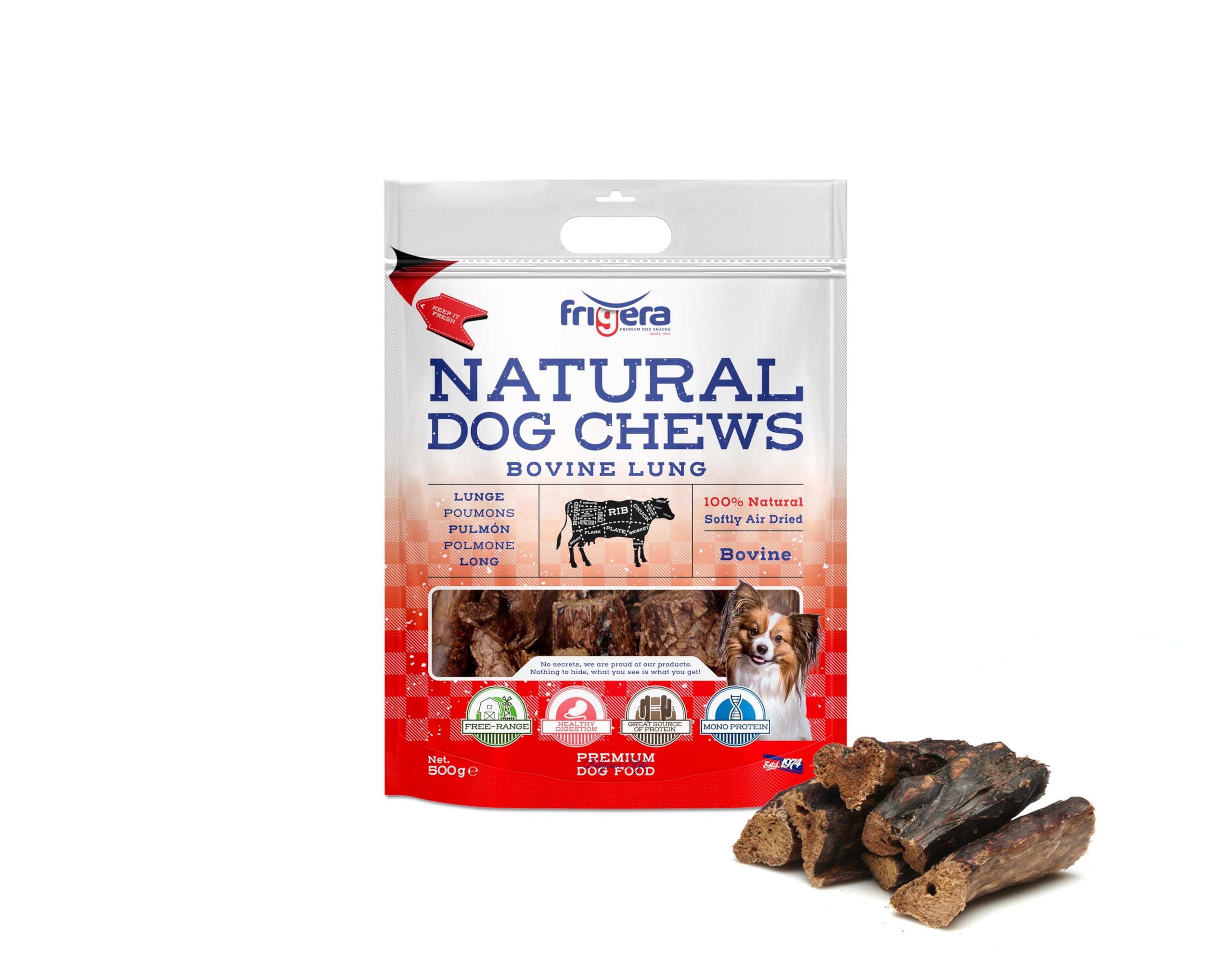 Frigera Bovine lung 500g – Natural dog snacks, Protein-rich, Gluten- and Grainfree, No additives