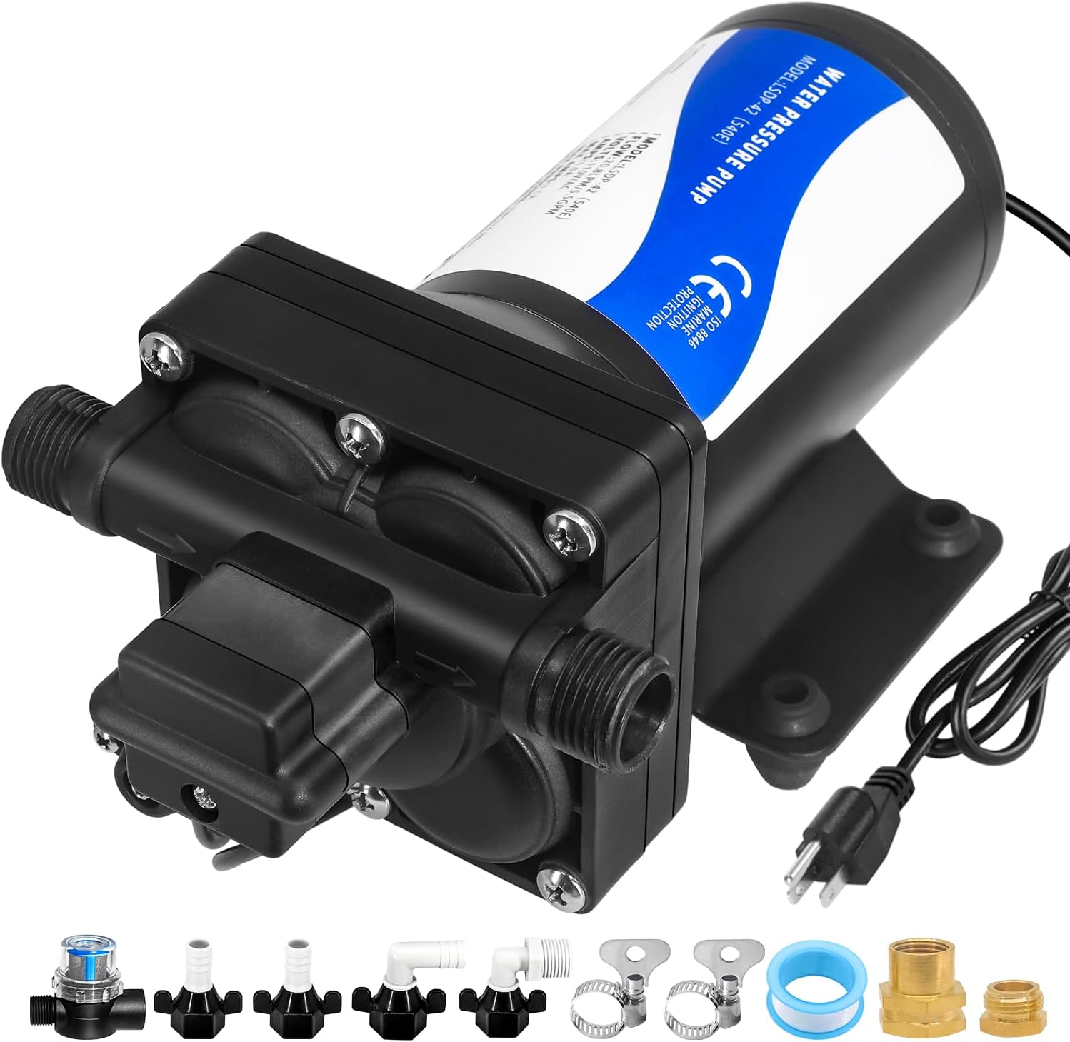 Diaphragm Water Pump Self Priming Pressure Booster RV Pump 5.5GPM 75 PSI 110V for RV Camping Garden Recreation