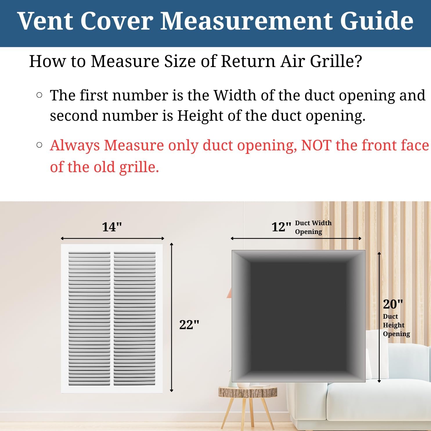 12 x 20 Inch Return Air Vent Cover, Solid Steel HVAC Grille for Wall or Ceiling, White Duct Opening, Durable Return Air Vent Cover, Airflow Ventilation Grille for Home or Office 12 Inch x 20 Inch Glacier White