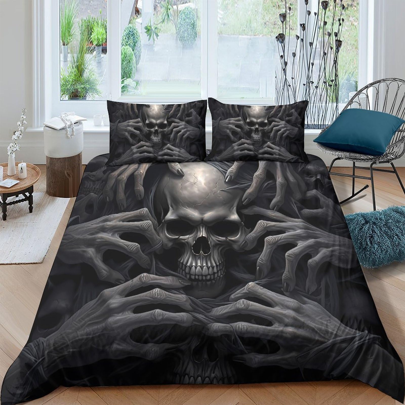 Ctjqhvkz Style-4 3D Printed Dark Skull Fitted Sheet Microfiber Soft Gothic Skeleton Hands Mattress Cover For Bedroom Dorm Decor Single（135X200cm）