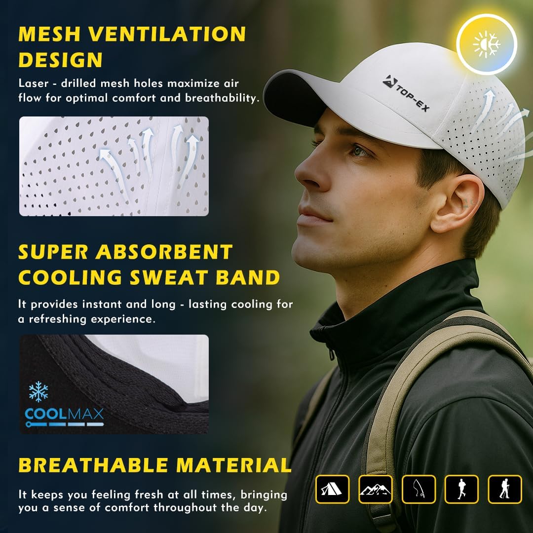 TOP-EX Oversized XL XXL Unstructured Running Breathable Mesh Quick Dry Waterproof Cooling Sweatband Baseball Caps Mens - Image 6