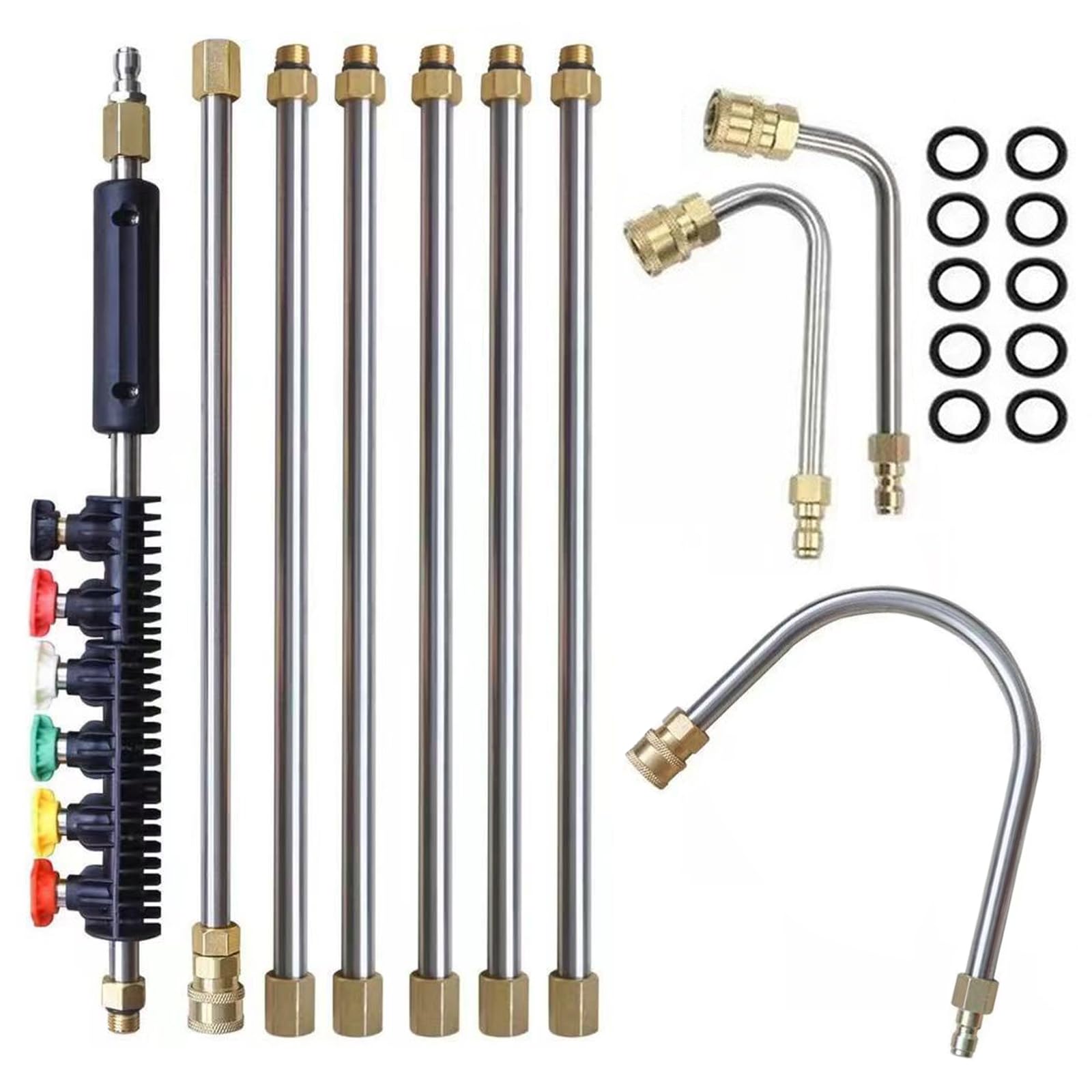 3M High Pressure Washer Extension Wand 10PCS Set with 6 Spray Nozzles & 3 Curved Rods, 1/4 Inch Quick Connect, 4000 PSI Stainless Steel Brass Wash Gun for Gutter Roof RV Car Garden Cleaning