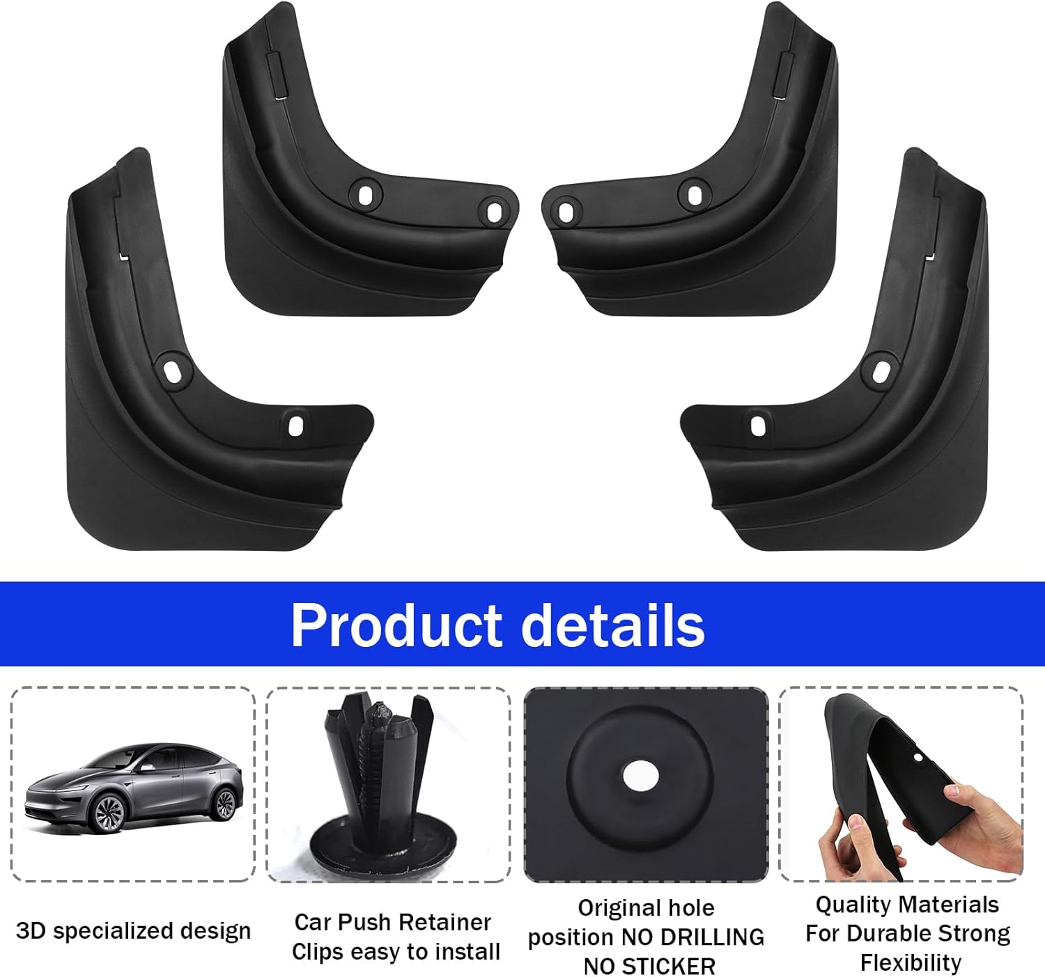 Peleus Mud Flaps Mud Guards for Tesla Model Y Juniper 2025 2026 TPE Soft Material Impact Rupture Resistant [Protect Paint, No Drilling Required] Mud Flaps Splash Guards for Model Y Accessories - Image 3