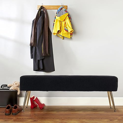 Miniatura 5 de Nalupatio Banco otomano de lujo de 44 pulgadas, banco de entrada tapizado de tela de piel sintética con marco de metal dorado para dormitorio, sala