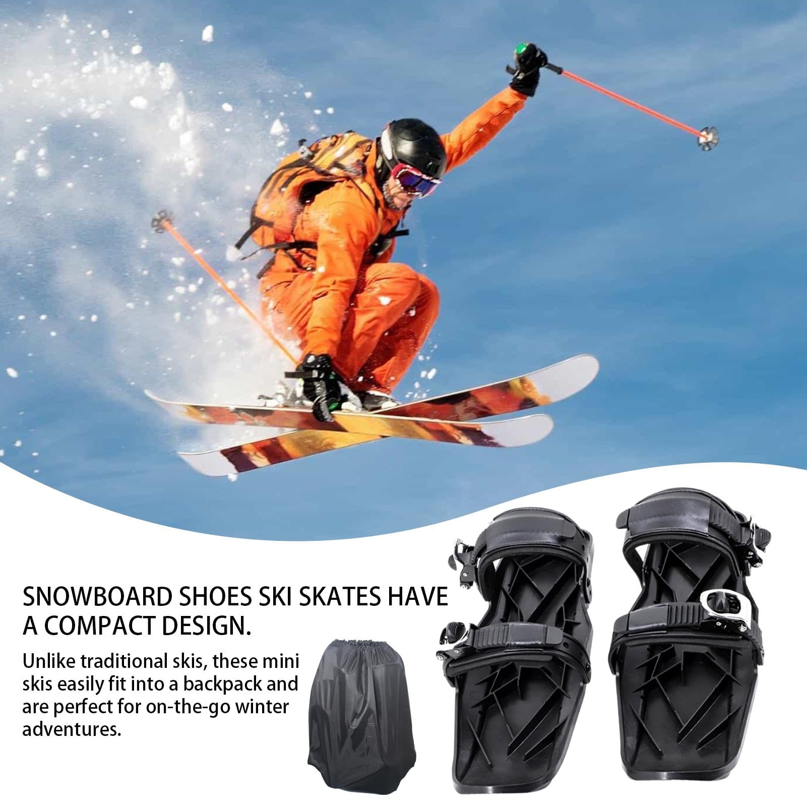 Racchette da neve per uomo, Racchette da neve per donna - Snowblades | Skiboard,Accessorio da sci compatto, strumenti da sci regolabili multifunzionali, piedini da neve leggeri e antiscivolo per u