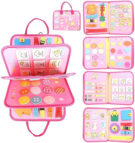 NoTagCat Juguete de tablero ocupado para niños pequeños, tablero sensorial Montessori de fieltro, juguetes educativos de viaje, actividades