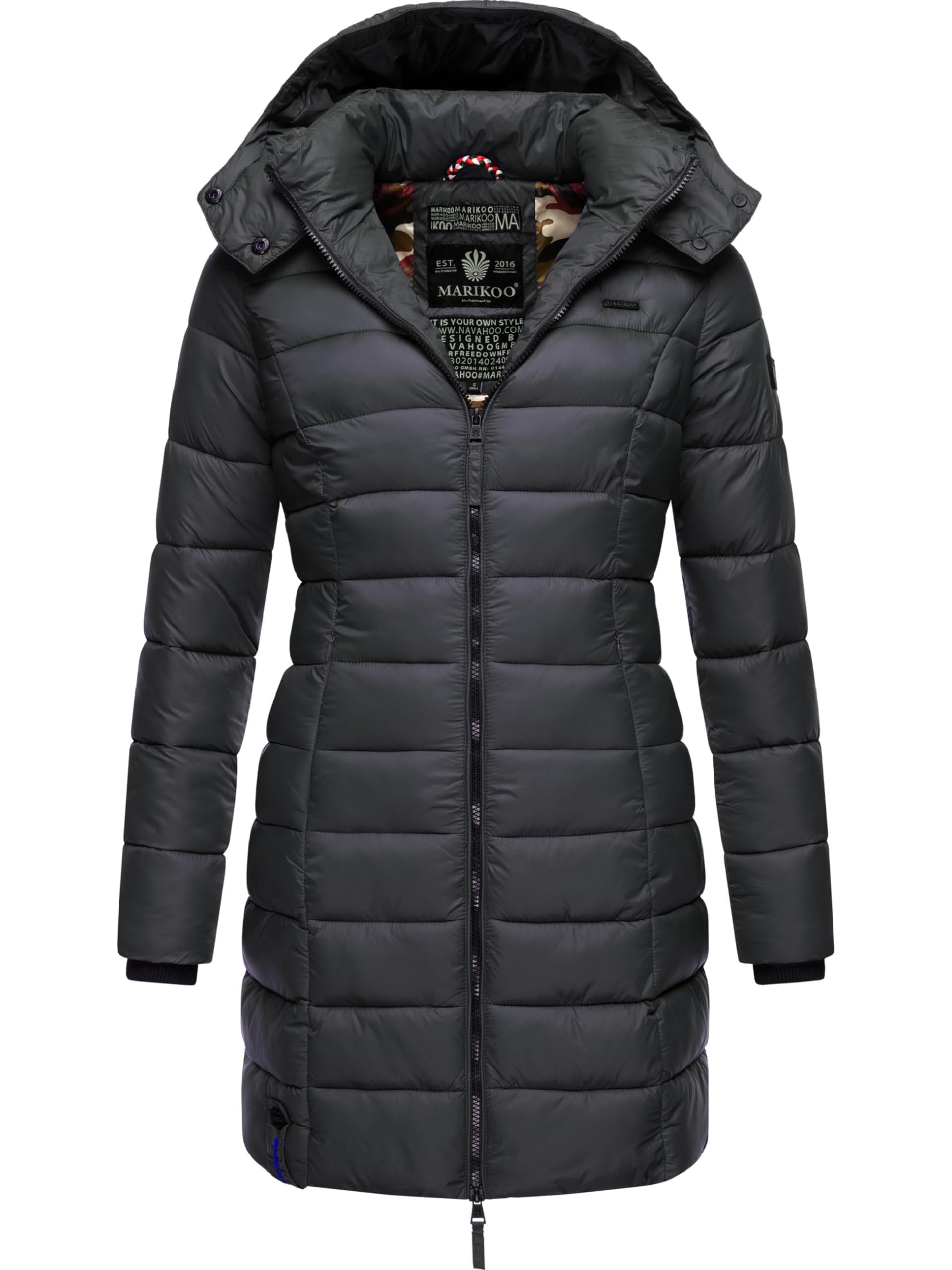 Marikoo Giacca trapuntata mezza stagione da donna Abendsternchen | cappotto lungo e caldo con cappuccio staccabile