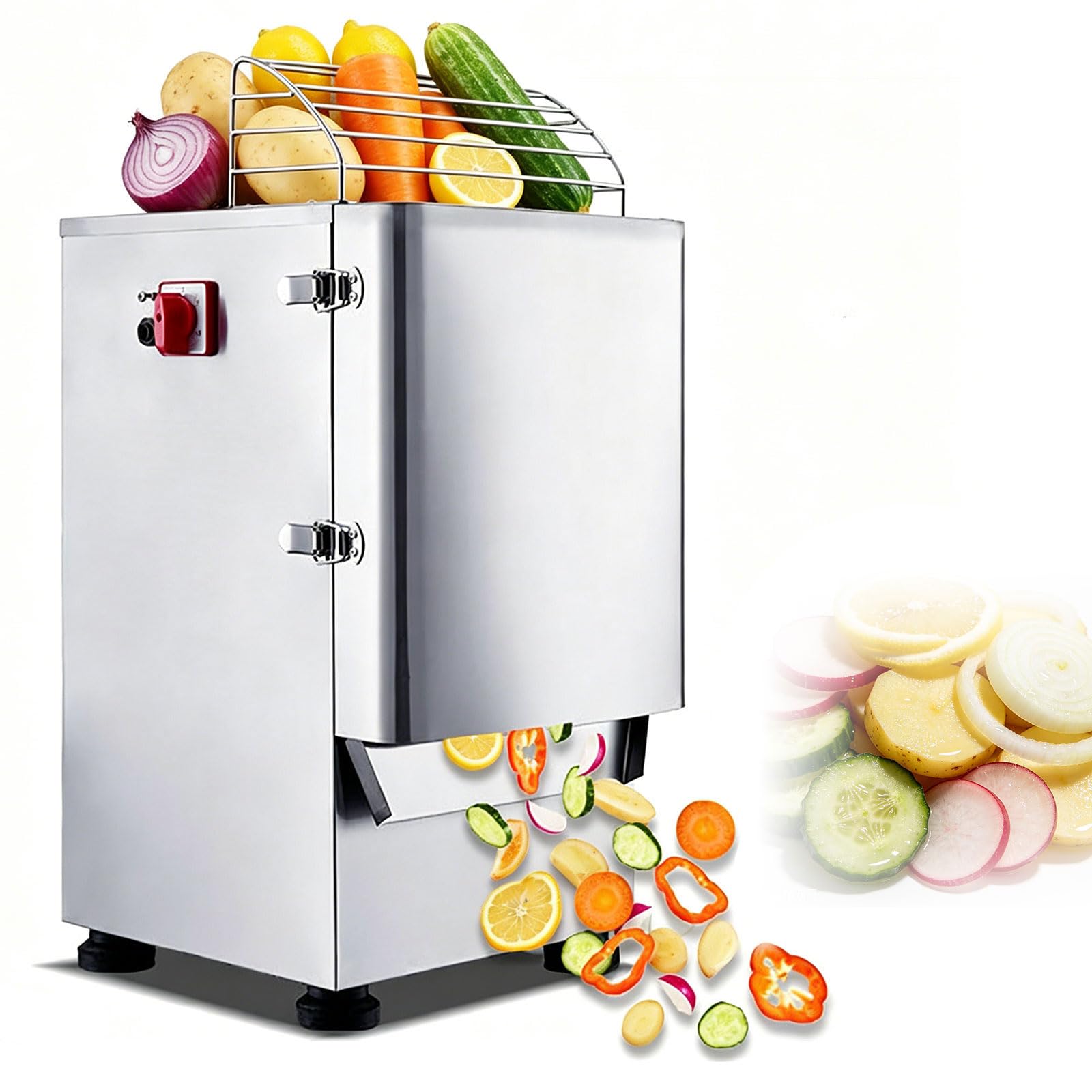 Cortador y triturador de verduras comercial, cortador de alimentos de acero inoxidable 2 en 1 con grosor ajustable de 2 a 6 mm, entrada de alimentación doble para restaurantes y preparación de