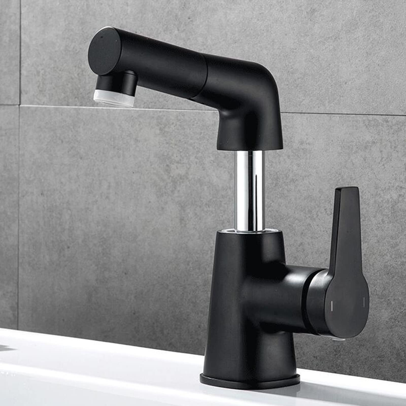 VDOQTLJT Basin Faucet with Pull Out Spray Brass Telescopic Swivel Hot and Cold Single Hole Bathroom Faucets-Black(Cromo)