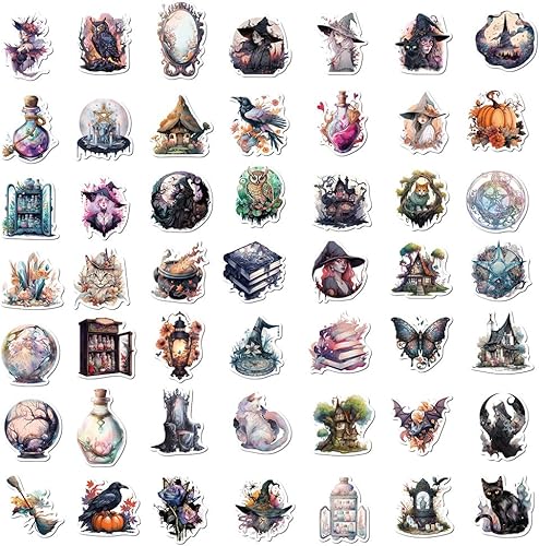 Miniatura 2 de Yoksas 50 calcomanías de astrología de bruja, vinilo impermeable, estética, espeluznante, para botellas de agua, álbumes de recortes, portátiles,