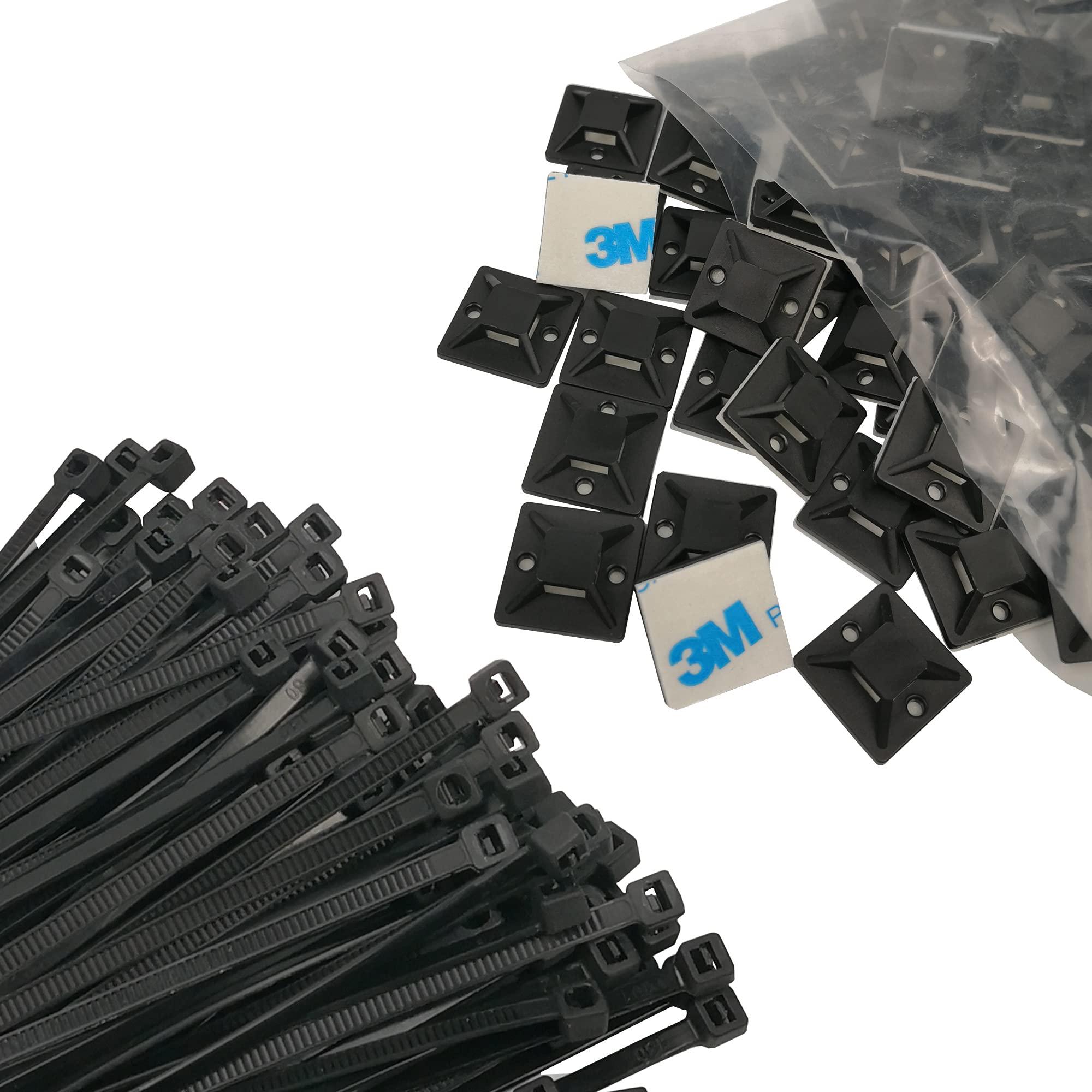 200 PCS Zip Ties Adhesive Mounts & Zip Ties, Small Black 3/4