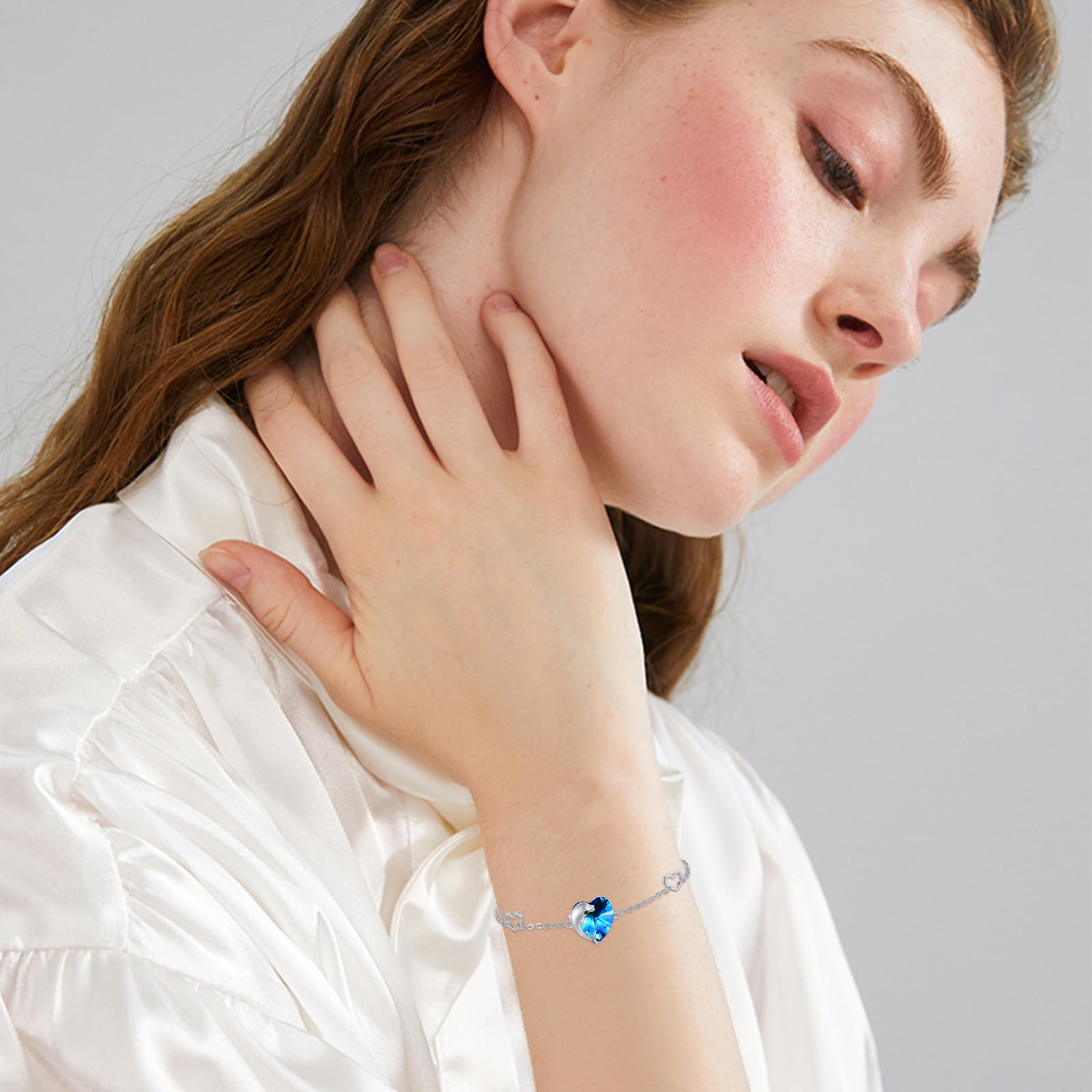 REDSUN Pulsera con colgante de delfín S925, plata de ley 925, pulseras con forma de delfín, diseño de corazón azul, cristal ajustable, para mujer, niña, esposa, novia, Navidad, regalo de cumpleaños