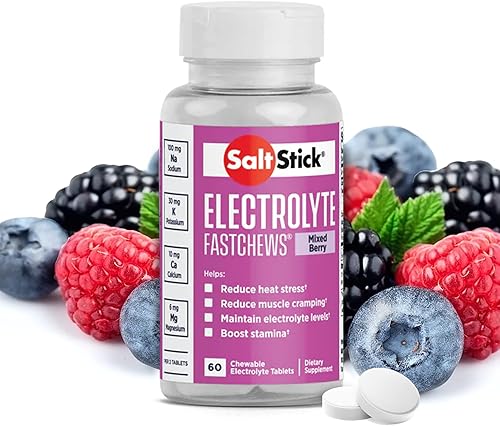 SaltStick FastChews, tabletas de repuesto de electrolitos para rehidratación, ejercicio, senderismo y recuperación deportiva, botella de 60 tabletas
