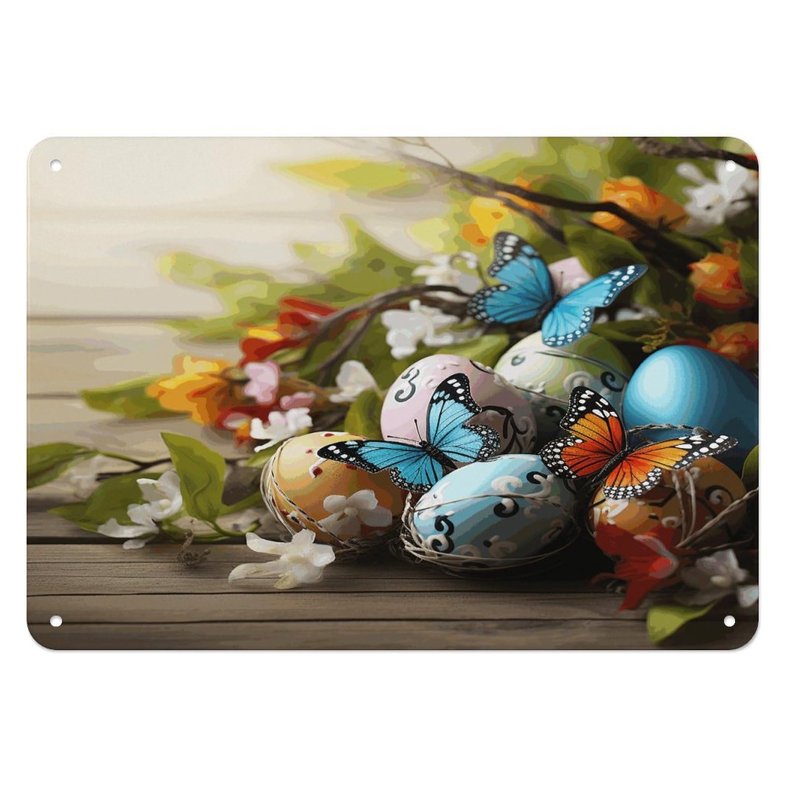 Fodpand Style Easter Eggs With Butterfly Retro Vintage Metal Tin Sign,Wall Art Decor Garden Plaque Poster For Bedrooms Yard Bars Pubs Patios Porches 7.9X5.5 Inch