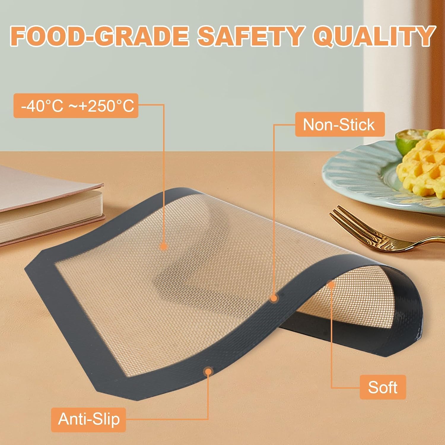 Silicone Baking Mat,Silicone Mat,2 Pack Reusable Non-Stick Baking Mat,Food Safe Silicone Mats for Baking, Oven Baking Sheet for Making Cookies, Macaroons, Bread,(16.5"L x11.6"W)