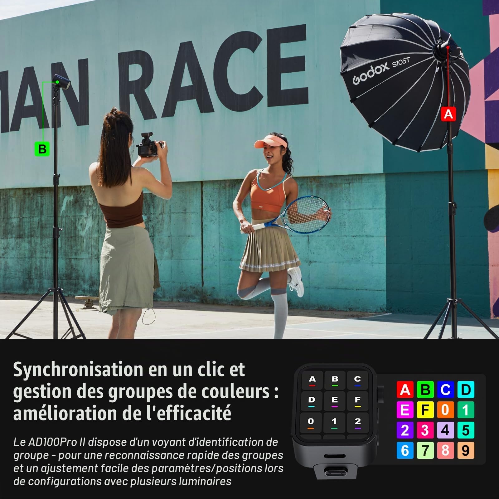 GODOX AD100ProII Flash Kit AD100Pro Upgrade Lumière Strobe Photographie,100Ws 2.4G San Fil HSS 1/8000s Flash Extérieur,USB-C Recharge,Batterie 2850mAh 490 Flashs Pleine Puissance Lampe de Modelage LED