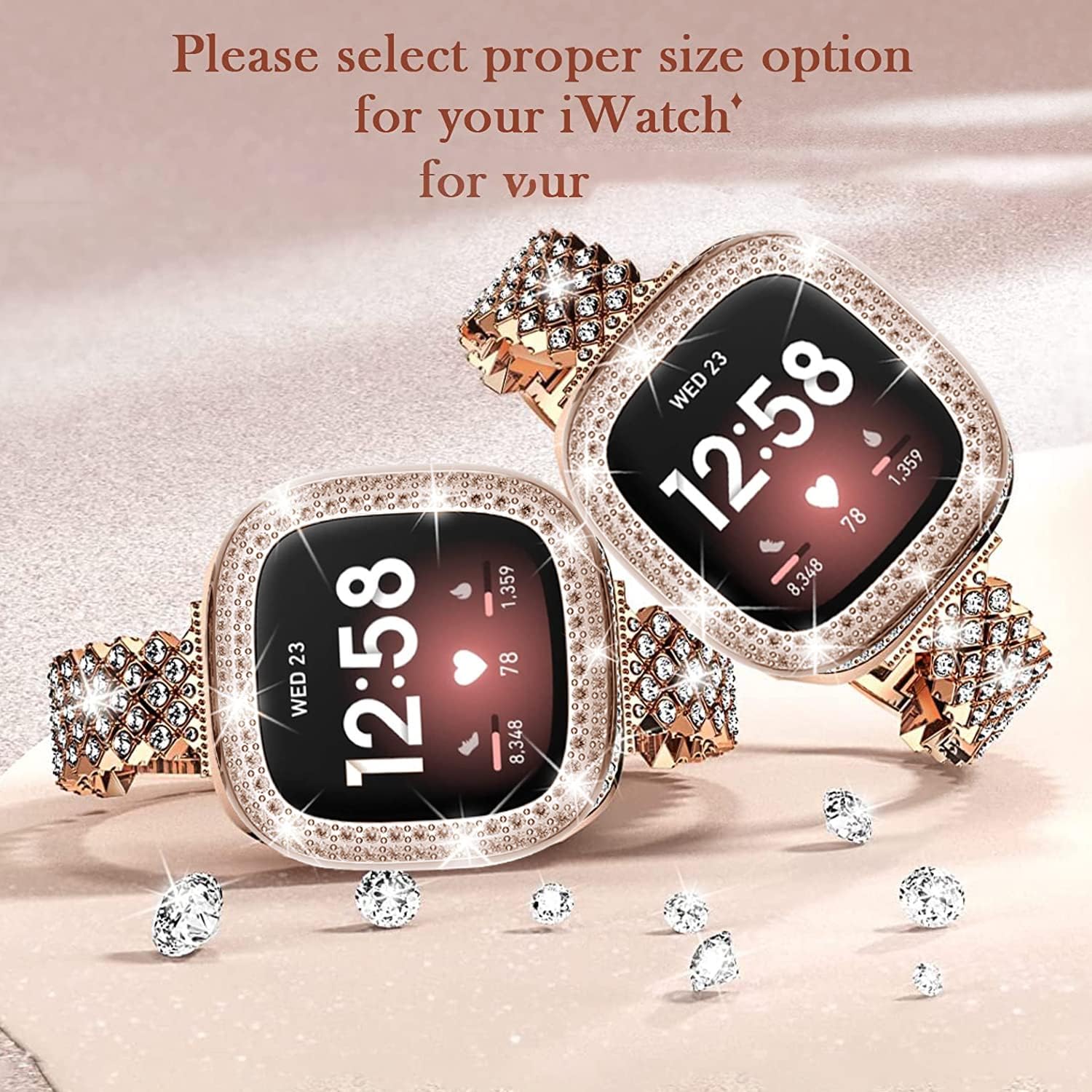Bling Watch Band Compatible with Fitbit Versa 3/Sense for Women, Adjustable Crystal Alloy Strap Rhinestone Stainless Steel Metal Wristband Replacement (Rose Gold) - Image 7