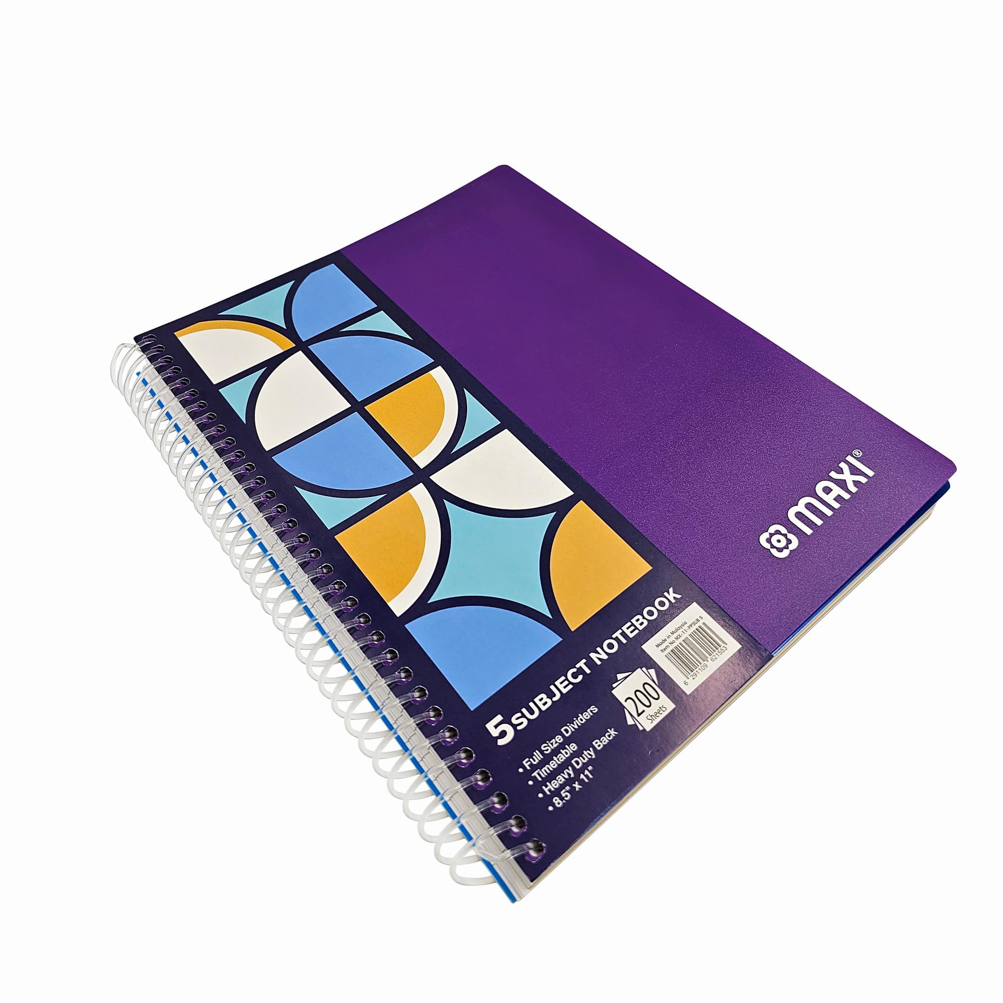 Maxi Spiral Polypropylene 5 Subject Notebook 11 Inches X 8.5 200 Sheets,Assorted, Ppsub5