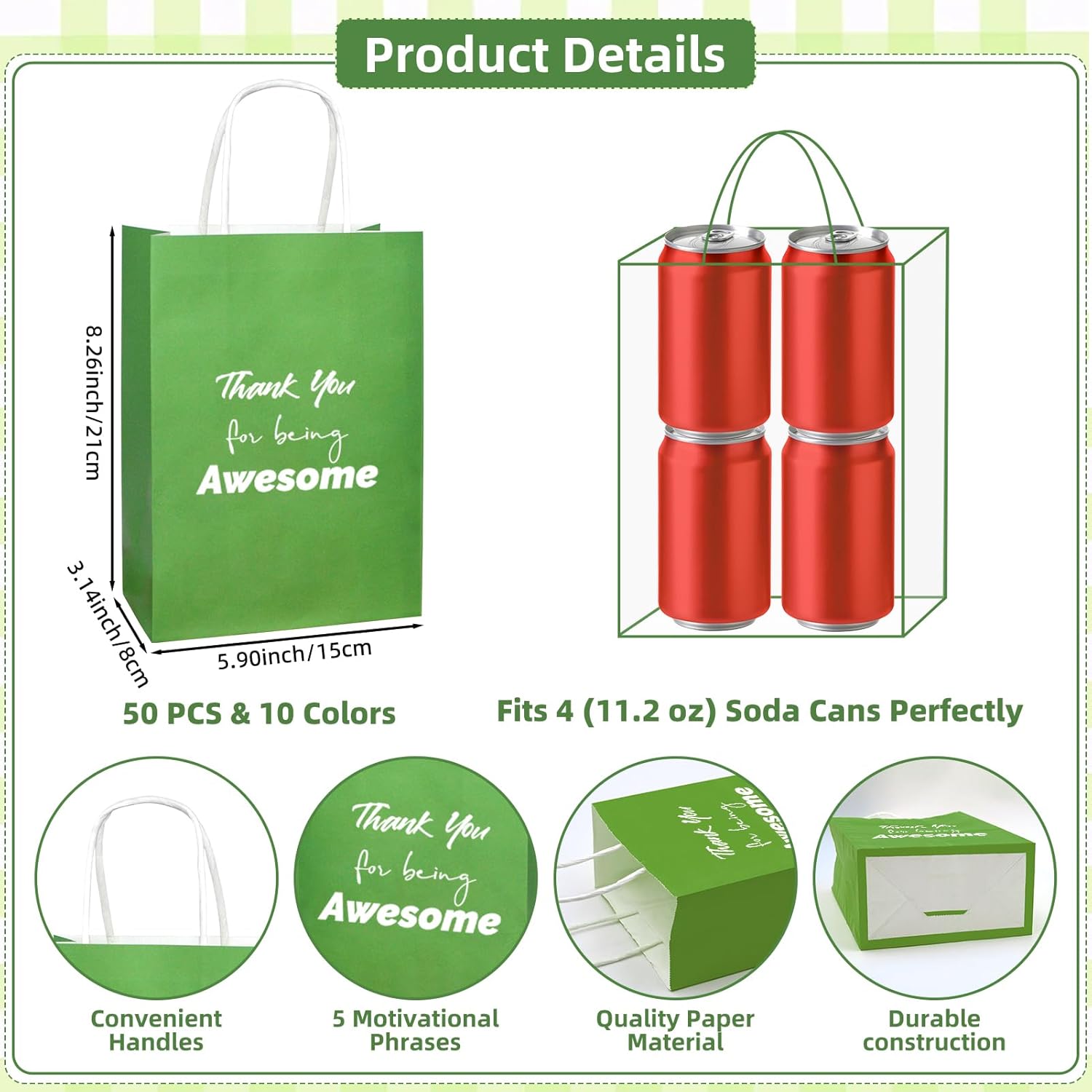 100 Pcs Christmas Employee Appreciation Gift Bags Bulk - Include 50 Paper Bags with Handles (8.3x5.9x3.1 Inch) and 50 Tissue Paper, Gifts for Coworkers, Team, Staff, Offices, Thank You Gift (Colorful) - Image 2